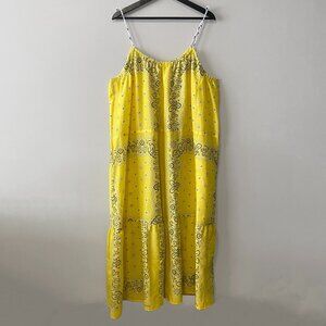 Handmade Plus Size Cotton Lightweight Yellow Paisley Print Crochet Straps Dress